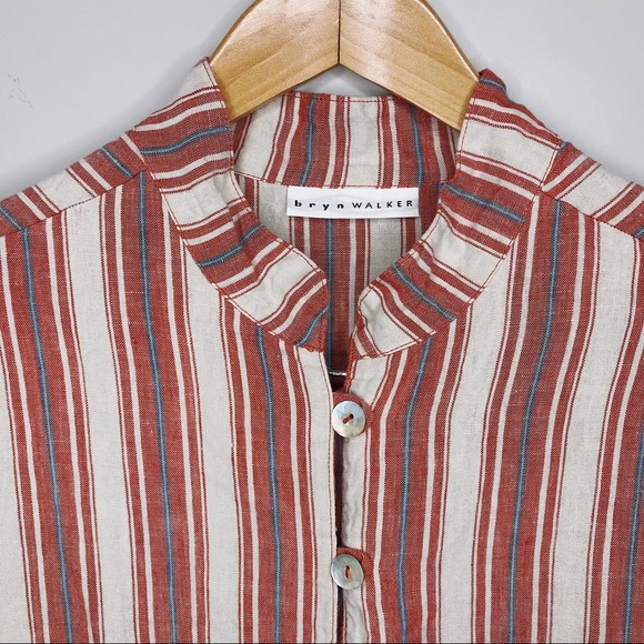 Bryn Walker Striped Button Front Linen Dress - L - Picture 4 of 8
